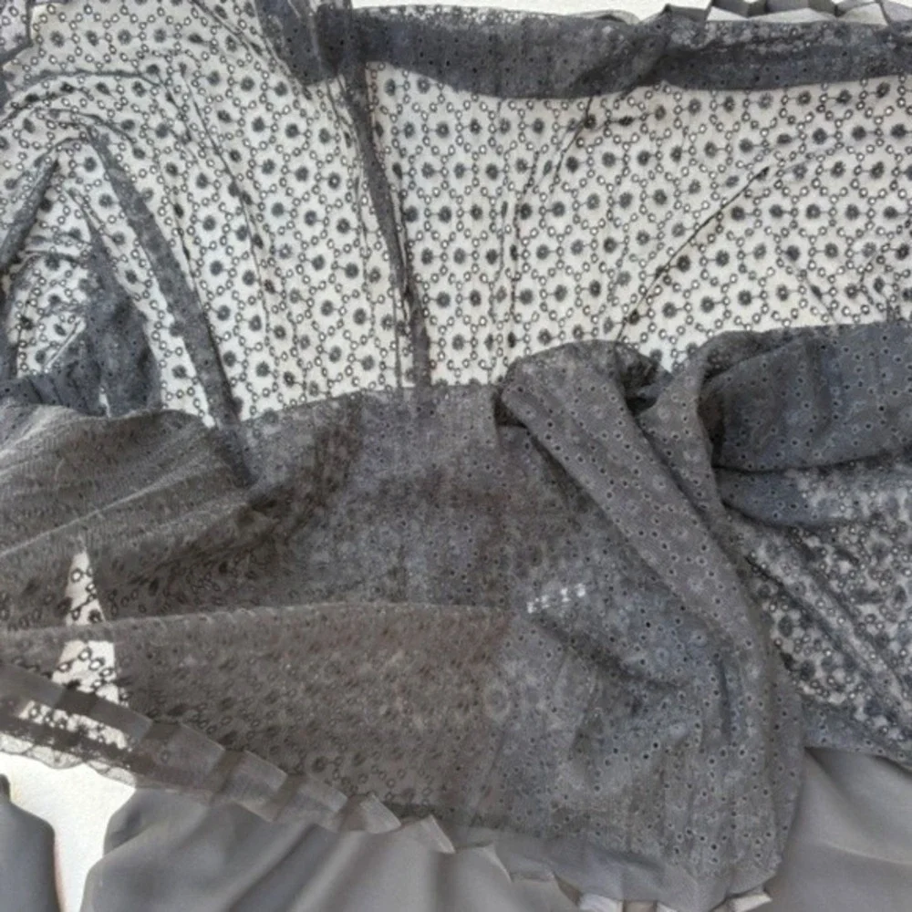 VTG 90s Dana Buchman Full Cut-Away Eyelelet Mini Skirts Size 12 Black - Picture 11 of 12